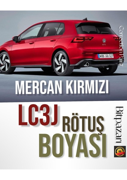Polo, Golf, Mercan Kırmızı LC3J - Profesyonel Rötüş Boyası - Taş Izi ve Çizik Giderici