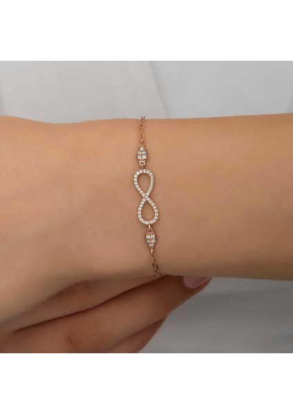 925 Ayar Gümüş Rose Sonsuzluk Kadın Bileklik T7193 (292292)