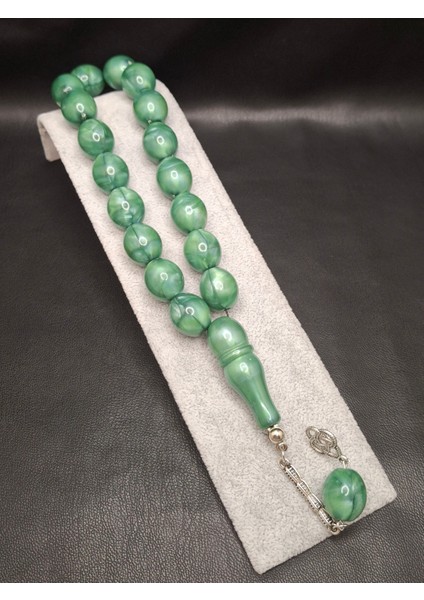 17'li Sedefli Yeşil Renk Maskot Model Toz Kehribar Tesbih