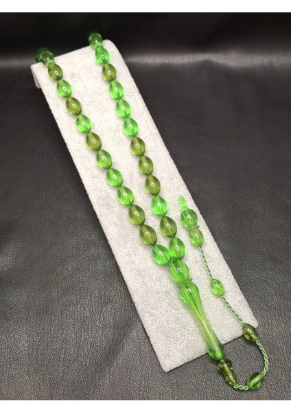 Özel Yeşil Renk Beyzi Toz Kehribar Tesbih