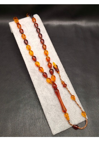 Turuncu Siyah Renk Gözyaşı Damla Model Toz Kehribar Tesbih