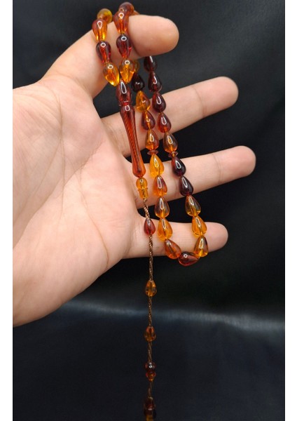 Turuncu Siyah Renk Gözyaşı Damla Model Toz Kehribar Tesbih fiyatları