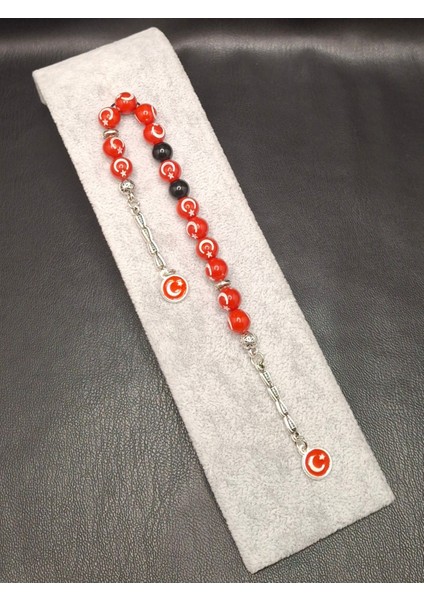 Özel Tasarım Kırmızı Renk Ay Yıldızlı 15'li Zaza Tesbih