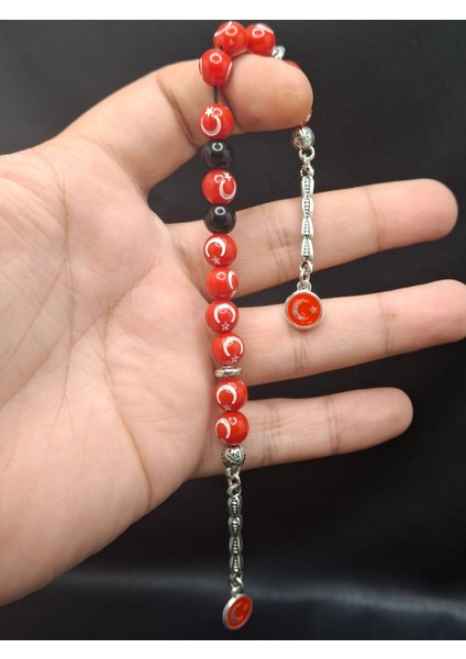 Özel Tasarım Kırmızı Renk Ay Yıldızlı 15'li Zaza Tesbih modelleri