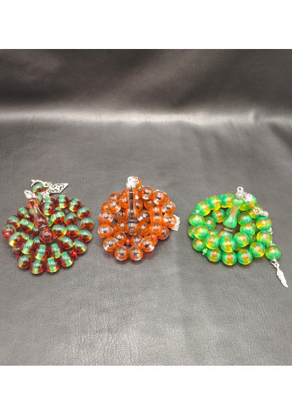 3'lü Rengarenk Özel Sürmeli Toz Kehribar Tesbih Seti