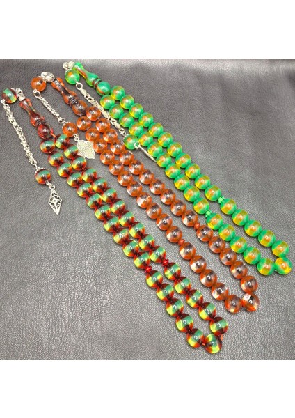 3'lü Rengarenk Özel Sürmeli Toz Kehribar Tesbih Seti fiyatları