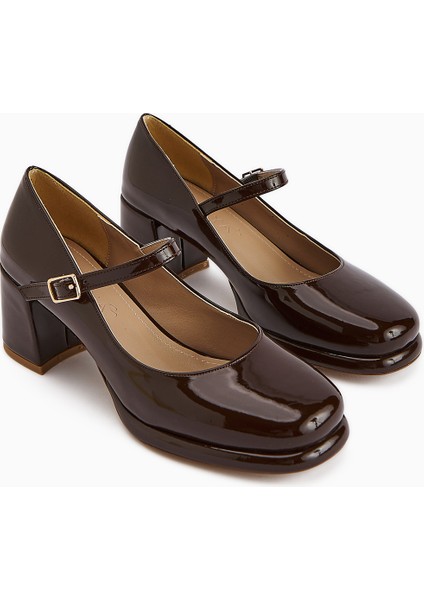 Junis Kahve Rugan Kadın Platform Topuklu Ayakkabı