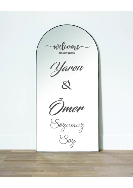 Düğün Nişan Ayna Yazısı 50CM Gümüş Söz Organizasyon Süsü Beyaz Sticker