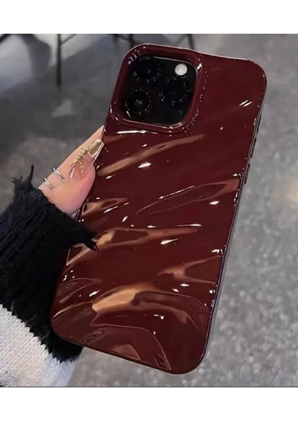 IPHONE 12 Promax Bordo Dalgalı Kenarlı Parlak Silikon Kılıf