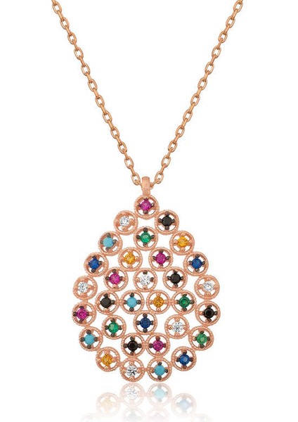 925 Ayar Gümüş Renkli Taşlı Damla Kadın Gümüş Kolye T4600 (292292)