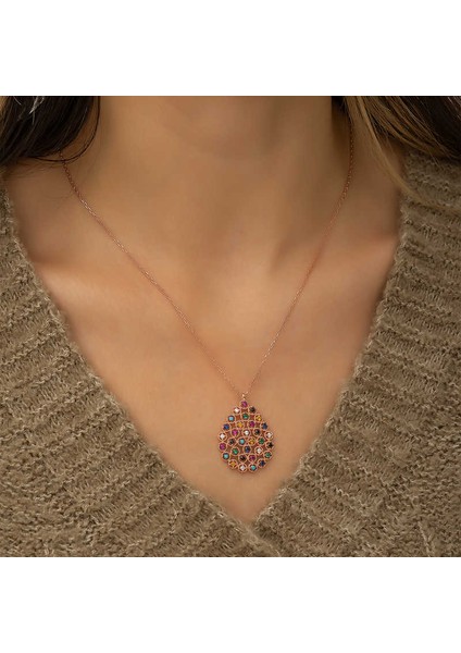 925 Ayar Gümüş Renkli Taşlı Damla Kadın Gümüş Kolye T4600 (292292) modelleri