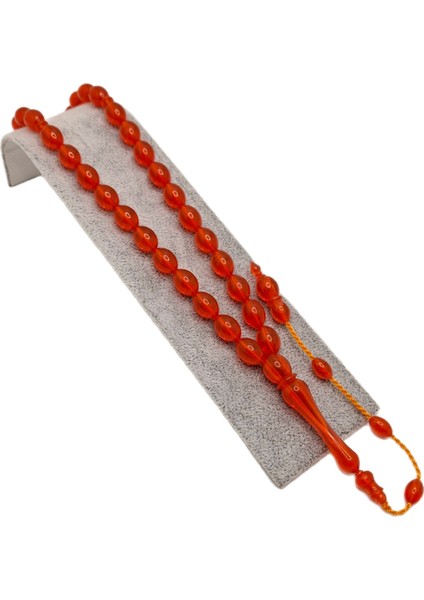 Yansımalı Turuncu Renk Beyzi Kesim Toz Kehribar Tesbih