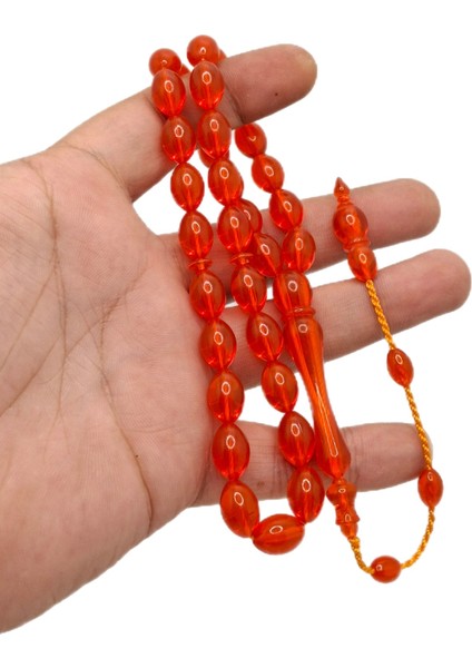 Yansımalı Turuncu Renk Beyzi Kesim Toz Kehribar Tesbih fiyatları