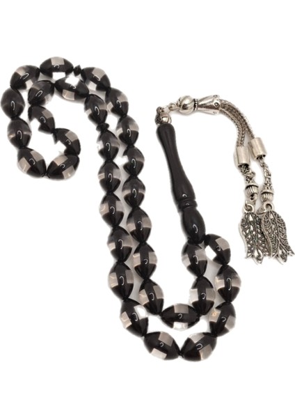 Siyah Şeffaf Arpa Kesim Sürmeli Toz Kehribar Tesbih modelleri