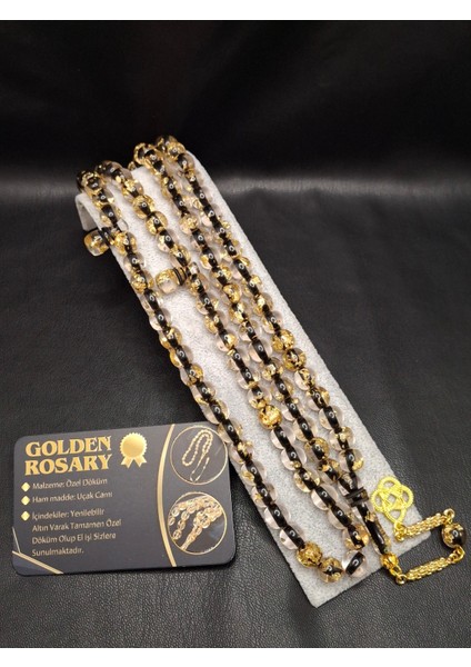 Siyah Renk Altın Varaklı 99'lu Uçak Camı Tesbih