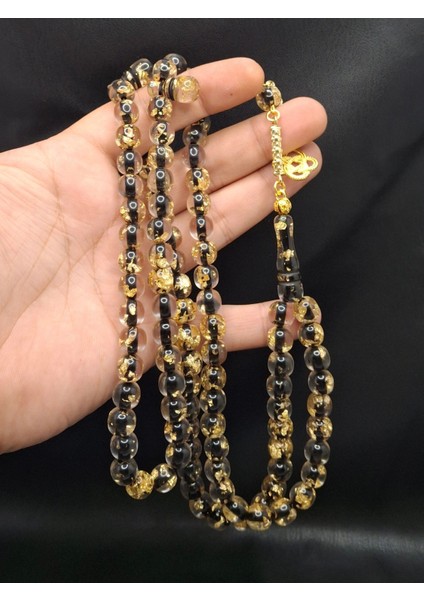 Siyah Renk Altın Varaklı 99'lu Uçak Camı Tesbih fiyatları