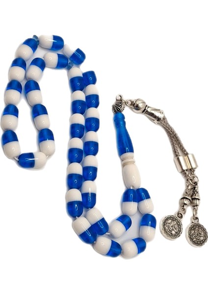 Özel Tasarım Çift Renk Mavi Beyaz Uçak Camı Tesbih modelleri