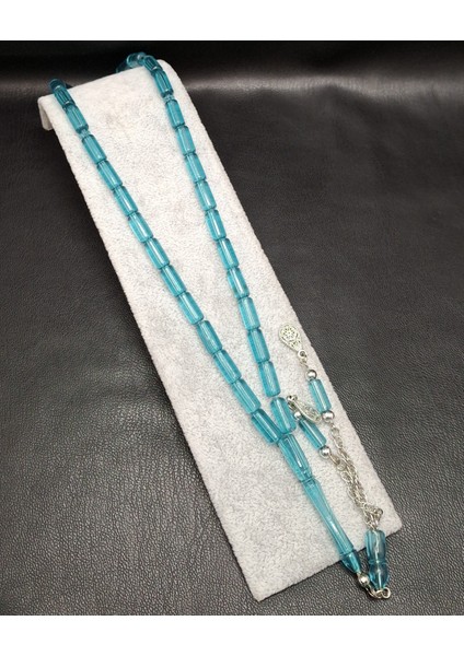 Turkuaz Renk Kesme Kesim Sistemli Toz Kehribar Tesbih