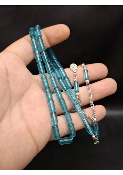 Turkuaz Renk Kesme Kesim Sistemli Toz Kehribar Tesbih fiyatları