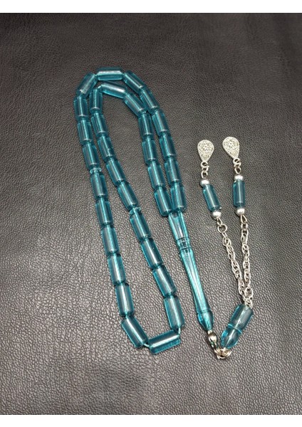 Turkuaz Renk Kesme Kesim Sistemli Toz Kehribar Tesbih modelleri