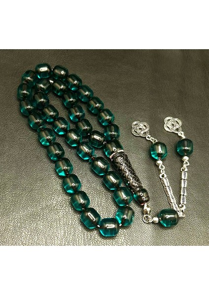 Petrol Yeşili Renk Imame Işlemeli Toz Kehribar Tesbih fiyatları