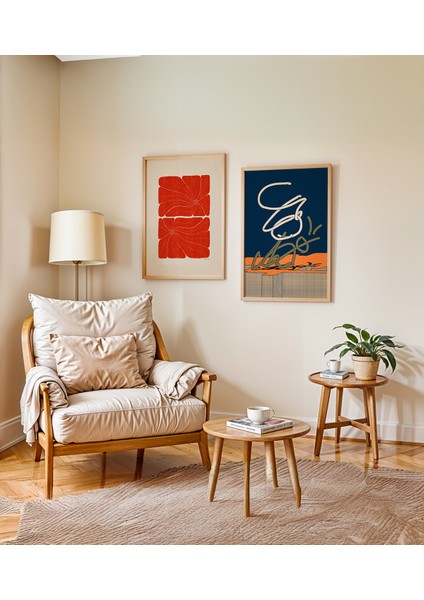 Terracotta Bloom – Doğal Ahşap Çerçeveli Poster 2'li Set