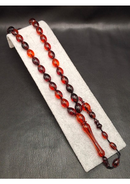 Kırmızı Siyah Renk Beyzi Kesim Toz Kehribar Tesbih