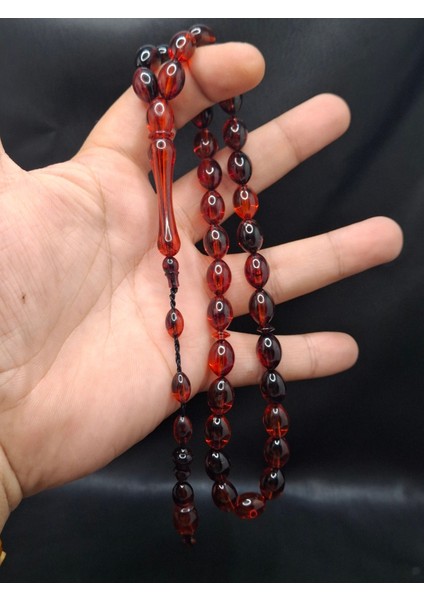 Kırmızı Siyah Renk Beyzi Kesim Toz Kehribar Tesbih fiyatları