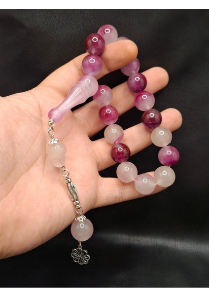 Karanlıkta Yeşil Parlayan Pembe Desenli Püsküllü Kedi Gözü Tesbih modelleri