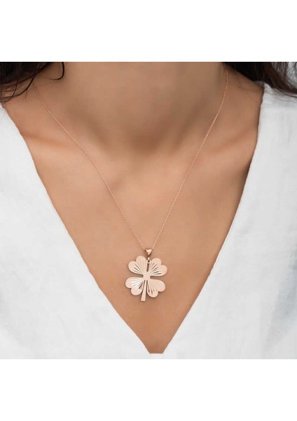 925 Ayar Gümüş Dört Yaprak Rose Yonca Kadın Gümüş Kolye T5549 (292292) fiyatları