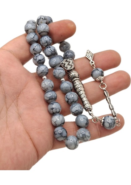 Küre Kesim Gri Mermer Desenli Cam Tesbih fiyatları