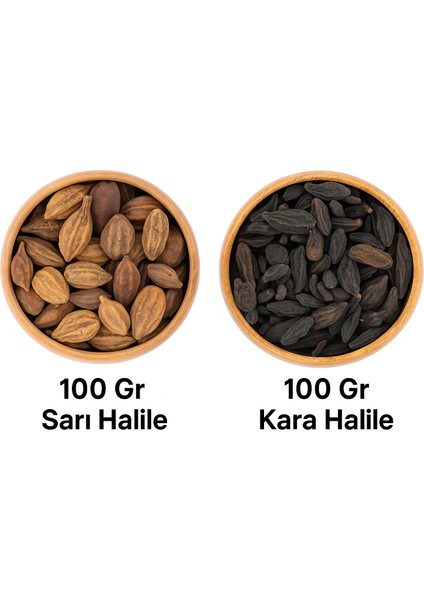 Kara Halile 100 gr + Sarı Halile 100 gr | Doğal Şifalı Bitki Seti (Ikili Paket - Toplam 200 Gr)