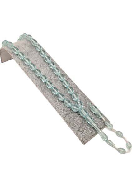 Açık Turkuaz Renk Beyzi Kesim Toz Kehribar Tesbih