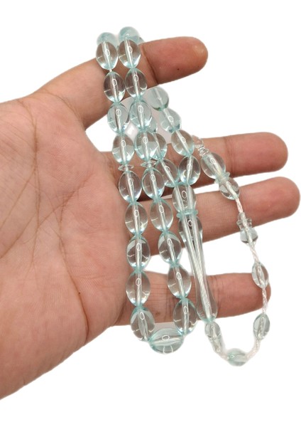 Açık Turkuaz Renk Beyzi Kesim Toz Kehribar Tesbih fiyatları