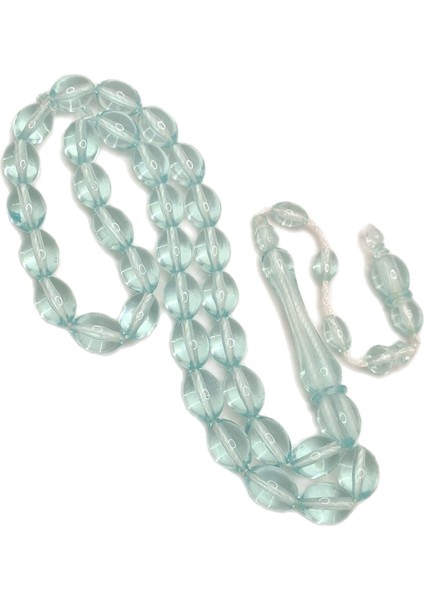 Açık Turkuaz Renk Beyzi Kesim Toz Kehribar Tesbih modelleri