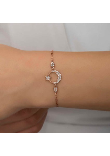 925 Ayar Gümüş Rose Ay Yıldız Kadın Bileklik T7255 (292292) modelleri