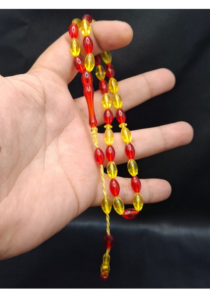 Sarı Kırmızı Renk Arpa Kesim Taraftar Model Toz Kehribar Tesbih fiyatları