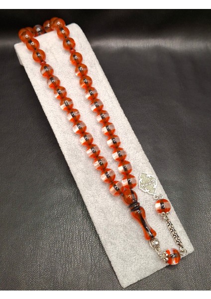 Turuncu Şeffaf Renk Küre Kesim Özel Sürmeli Toz Kehribar Tesbih