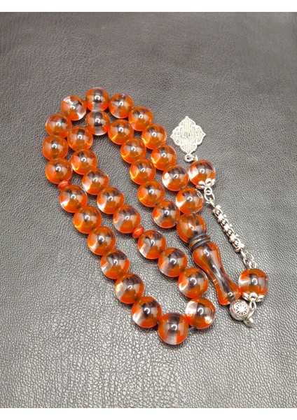 Turuncu Şeffaf Renk Küre Kesim Özel Sürmeli Toz Kehribar Tesbih modelleri