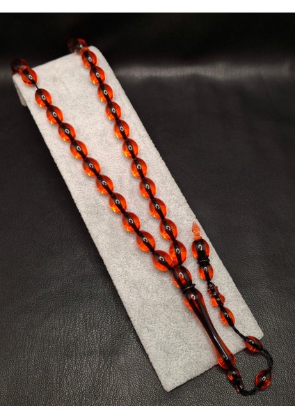 Özel Fuşya Renk Beyzi Kesim Toz Kehribar Tesbih