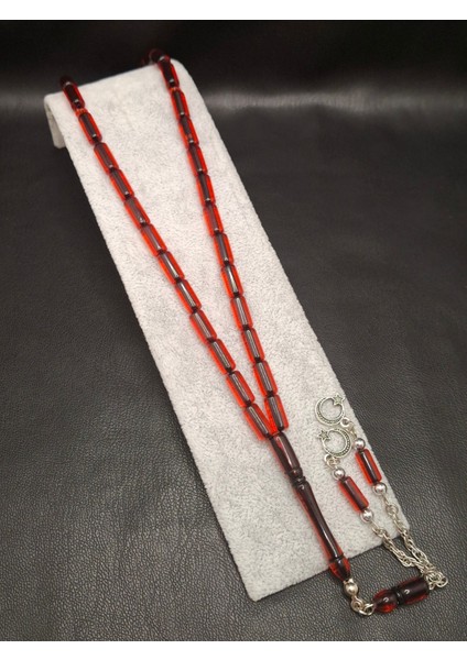 Içi Siyah Kırmızı Renk Kesme Kesim Toz Kehribar Tesbih