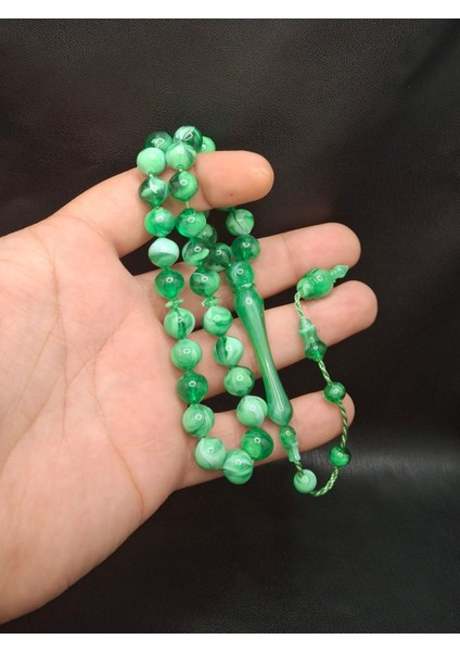 Yeşil Beyaz Şalgami Kesim Toz Kehribar Tesbih