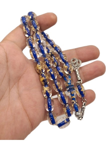 Mavi Renk Altın Varaklı Uçak Camı Tesbih fiyatları