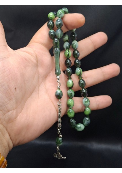 Özel Yeşil Renk Beyzi Kesim Toz Kehribar Tesbih fiyatları