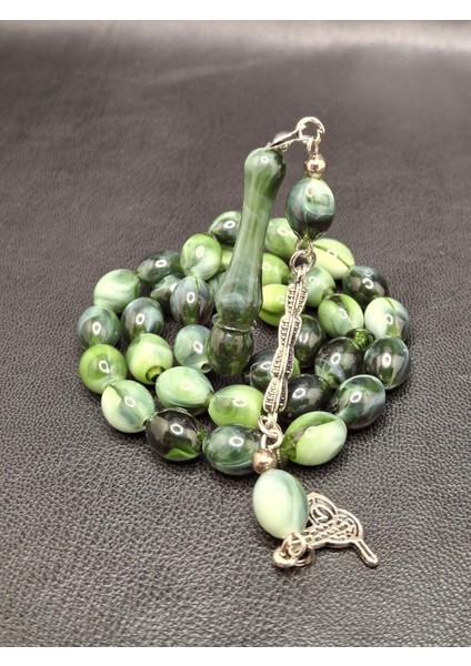 Özel Yeşil Renk Beyzi Kesim Toz Kehribar Tesbih modelleri