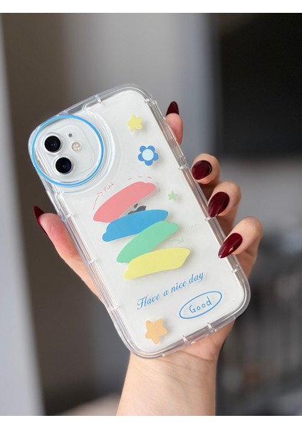 IPHONE 11 Kalın Şeffaf Renkli Desenli Kılıf