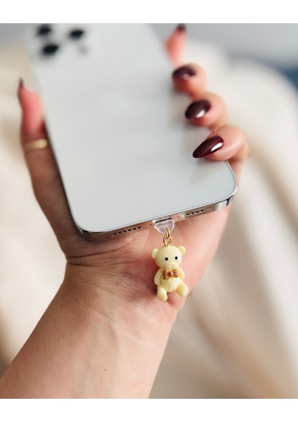 Typ-C Uyumlu Ayıcıklı Kawaii Tarz Şarj Giriş Koruma Charmı Telefon Charm Typ-C