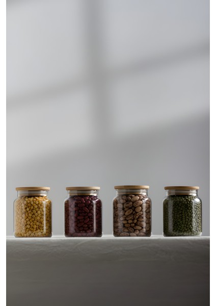 Pure Bambu Kapaklı 4'lü Cam Kavanoz Seti 290 cc