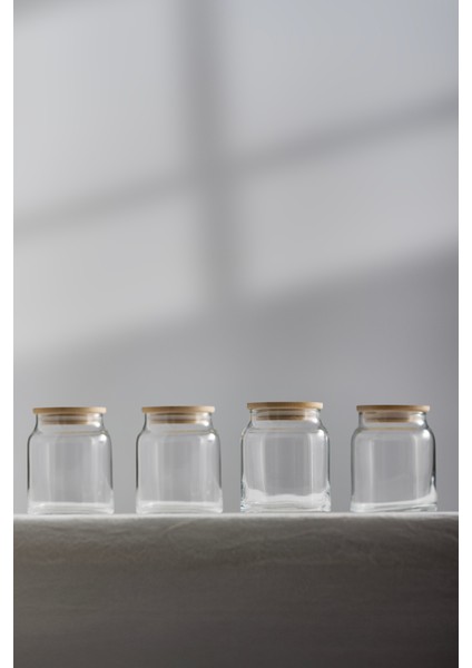 Pure Bambu Kapaklı 4'lü Cam Kavanoz Seti 290 cc modelleri