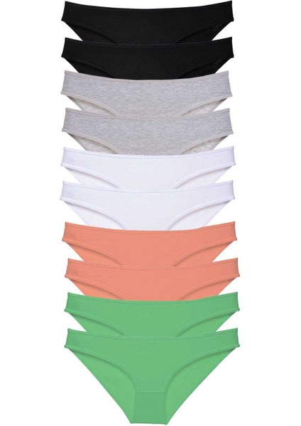 10 Adet Süper Eko Set Likralı Kadın Slip Külot Siyah Gri Beyaz Pudra Yeşil